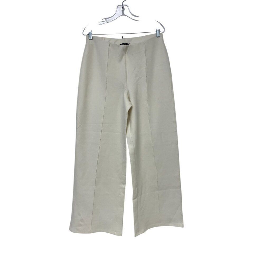 Zara Women Dress Pants L off White Wide Leg Interlock Knit Trousers 3641/860 NWT - Picture 2 of 14
